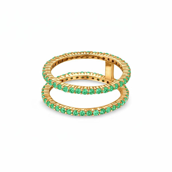 Linea Double Ring – Colombian Green Emerald