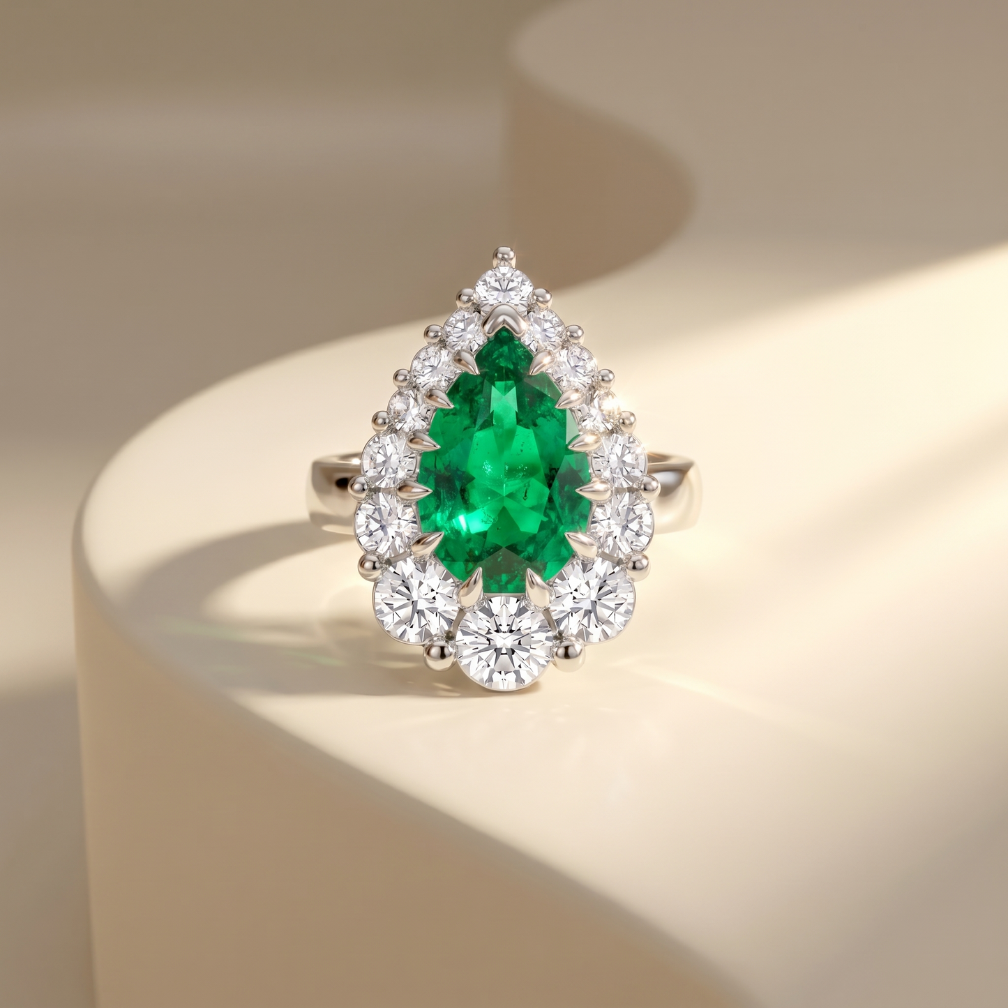 Nova Halo Ring – Colombian Green Emerald