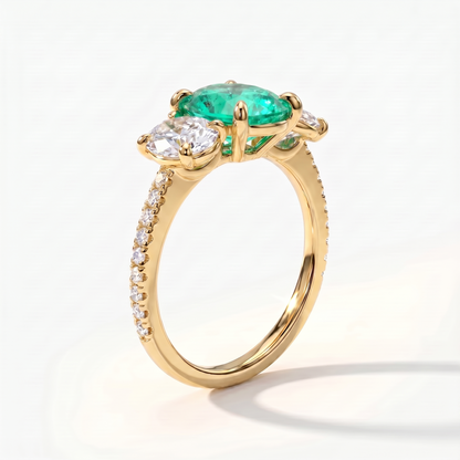 Velara Trilogy Pavé Ring – Colombian Green Emerald