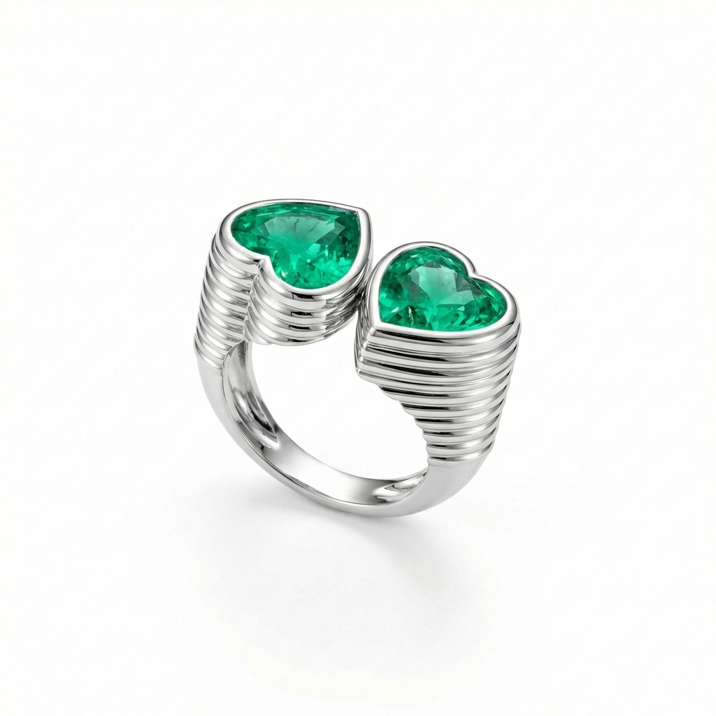 Amore Double Signet Ring – Colombian Green Emerald