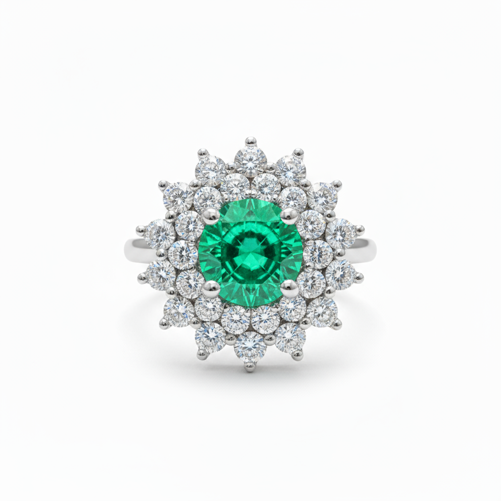 Juno Flower Ring – Colombian Green Emerald