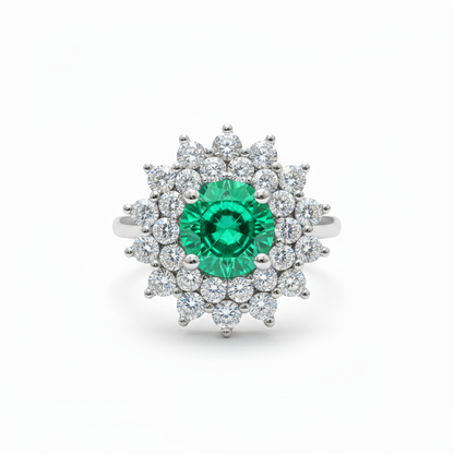 Juno Flower Ring – Colombian Green Emerald