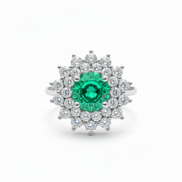 Juno Flower Ring – Colombian Green Emerald