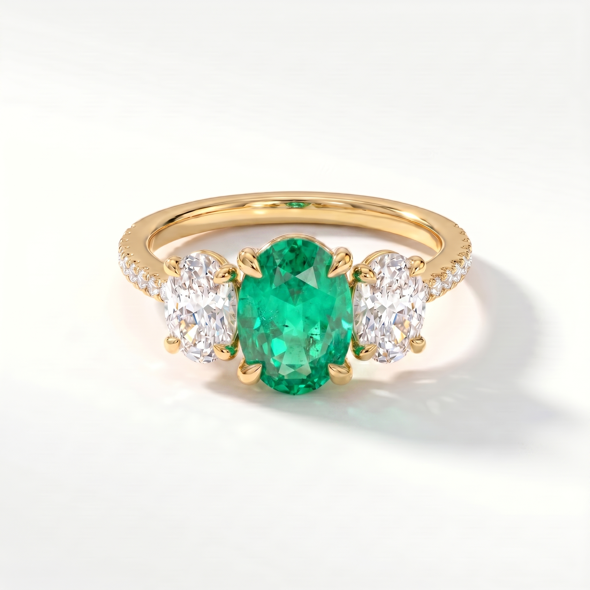 Velara Trilogy Pavé Ring – Colombian Green Emerald