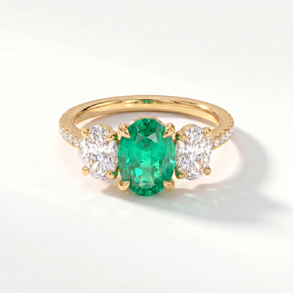 Velara Trilogy Pavé Ring – Colombian Green Emerald