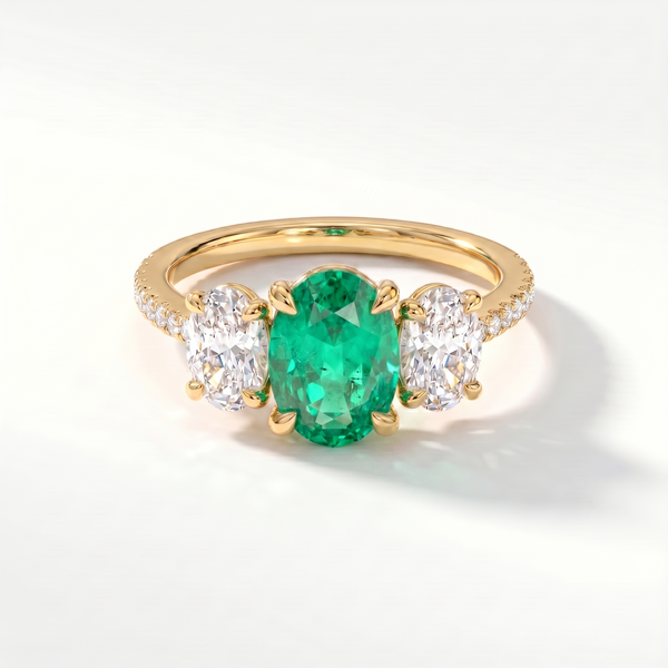 Velara Trilogy Pavé Ring – Colombian Green Emerald