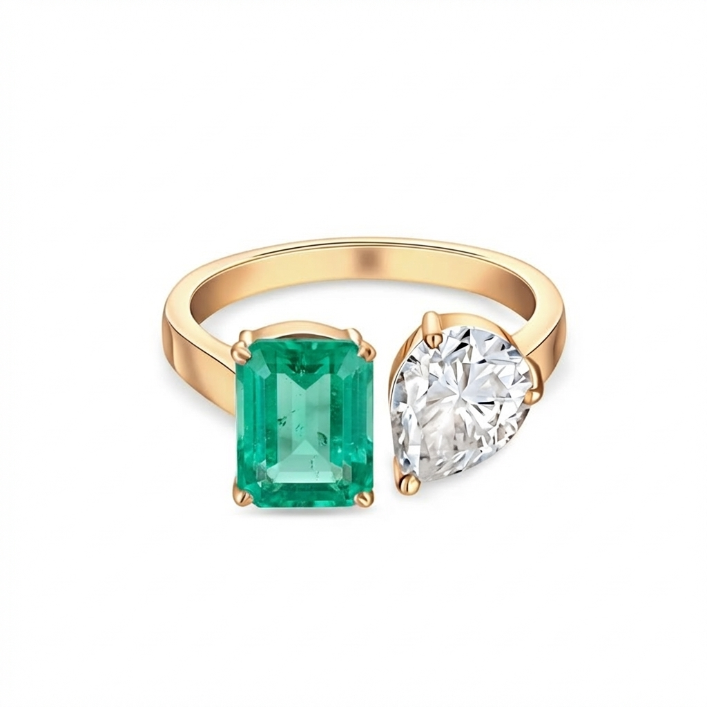 Nova Toi & Moi Ring – Colombian Green Emerald