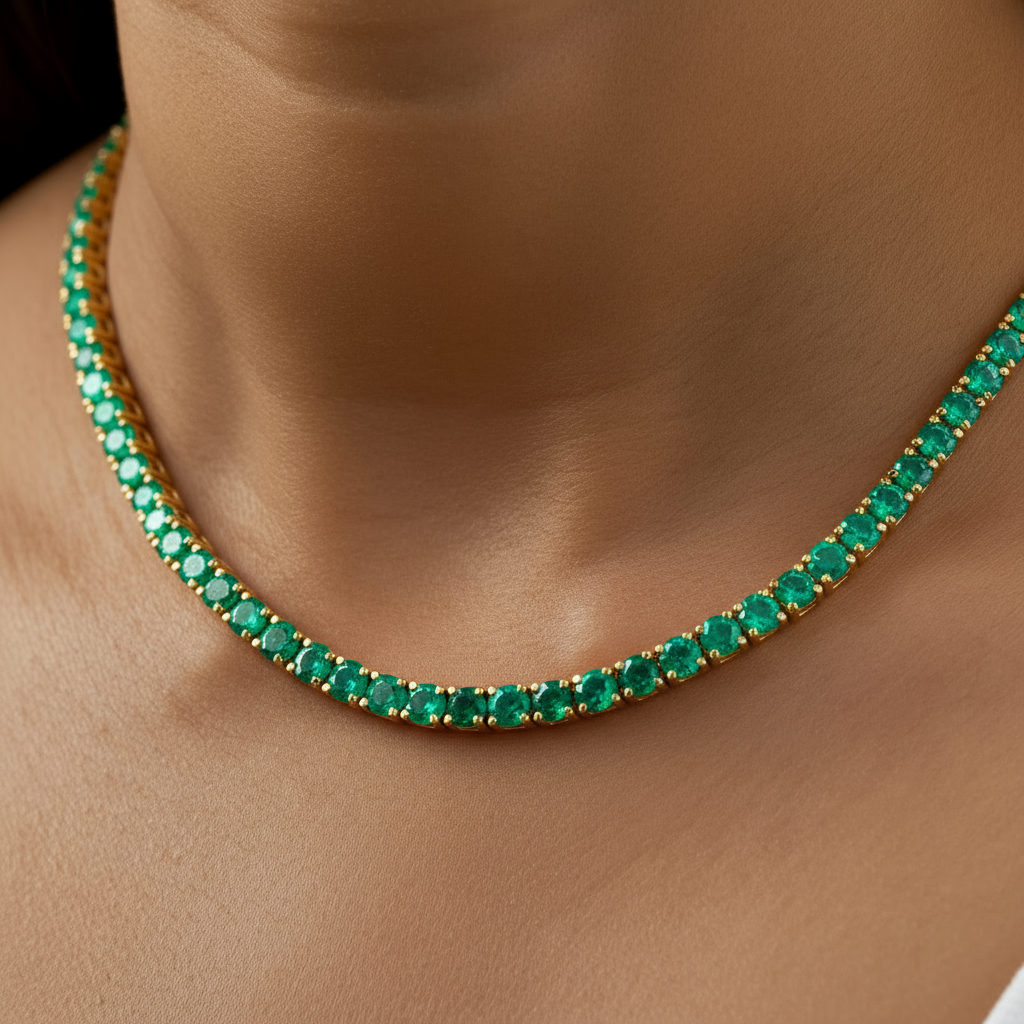 Juno Grande Tennis Necklace – Colombian Green Emerald