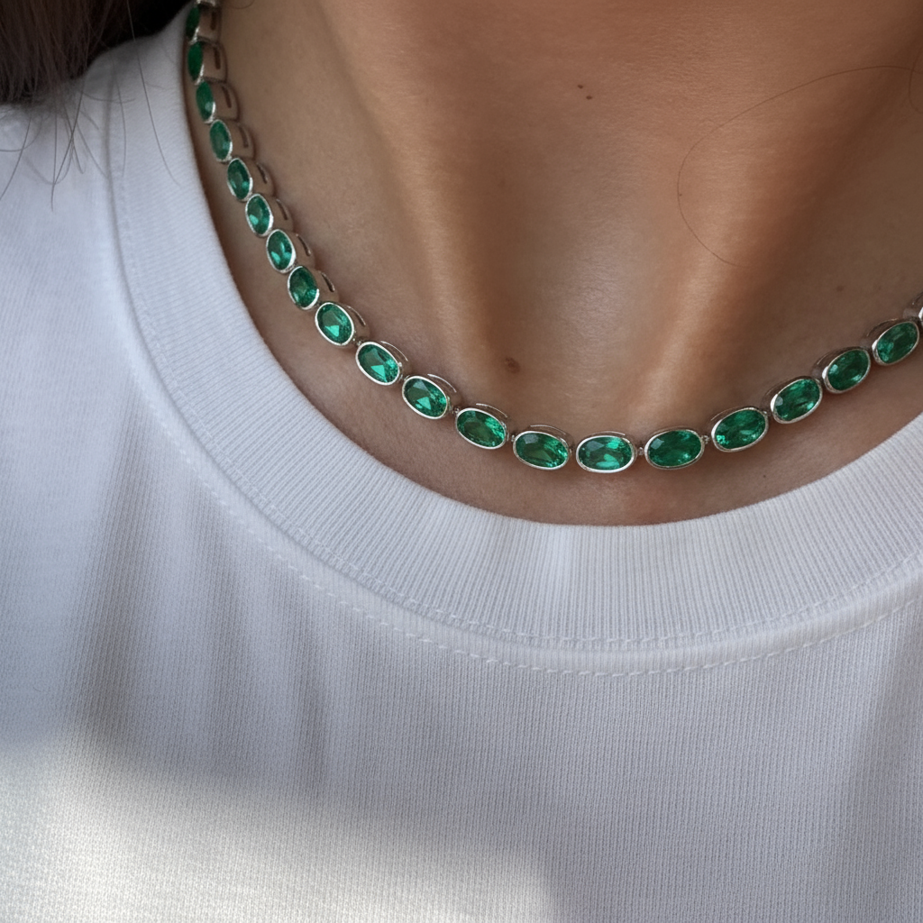 Velara Frame Tennis Necklace – Colombian Green Emerald