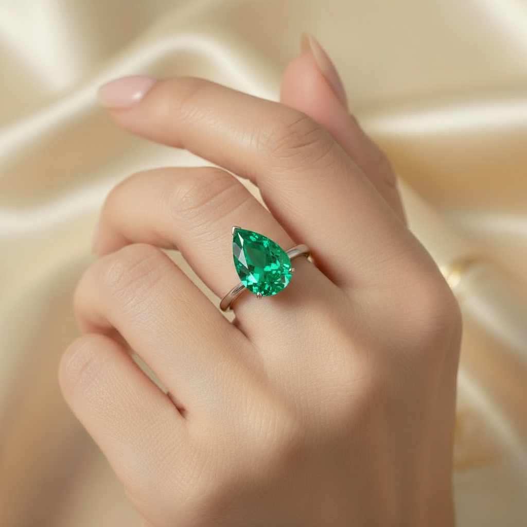 Nova Bold Solitaire Ring – Colombian Green Emerald