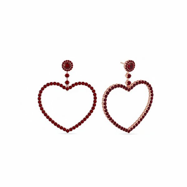 Amore Grand Heart Earrings – Deep Red Garnet