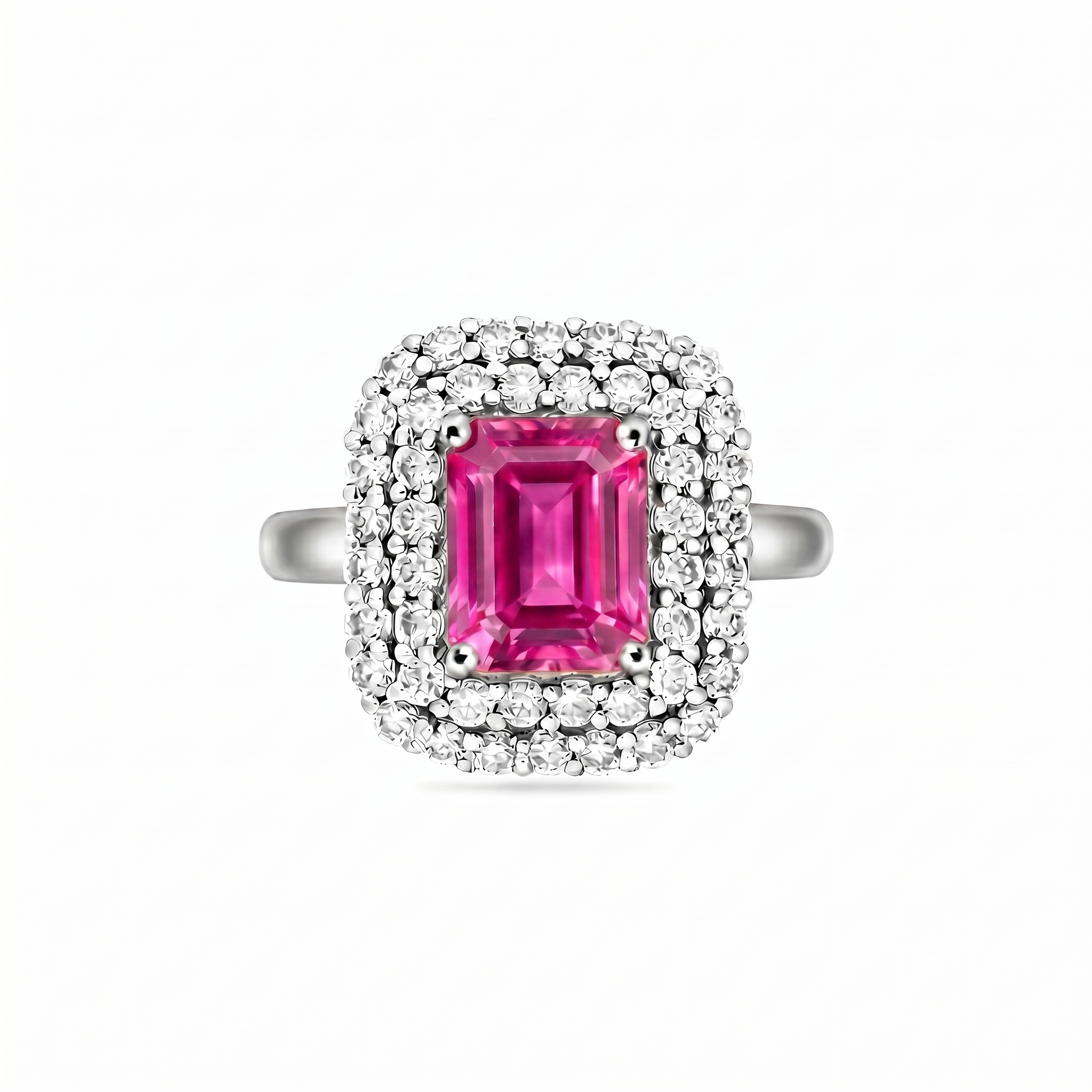 Nexus Double Halo Ring – Vivid Pink Sapphire