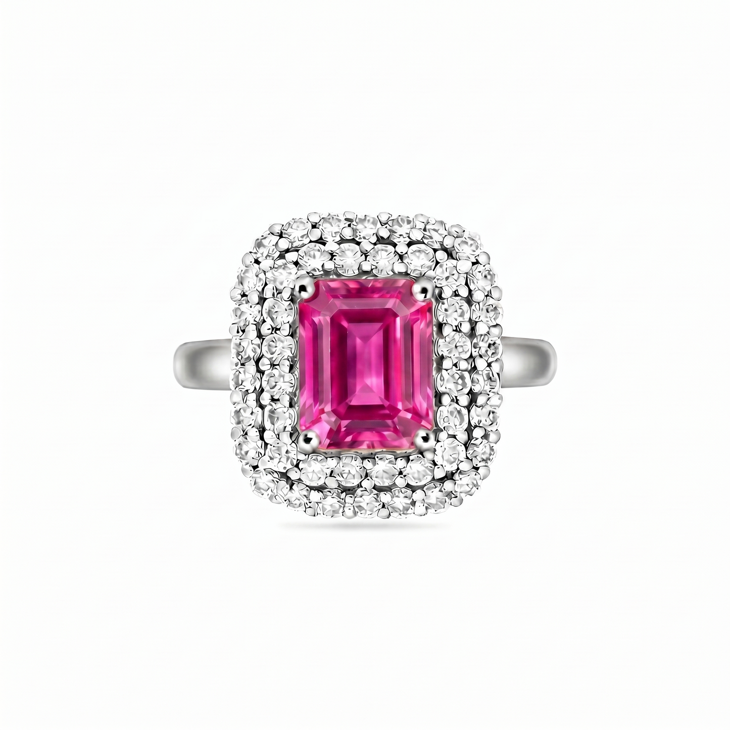 Nexus Double Halo Ring – Vivid Pink Sapphire