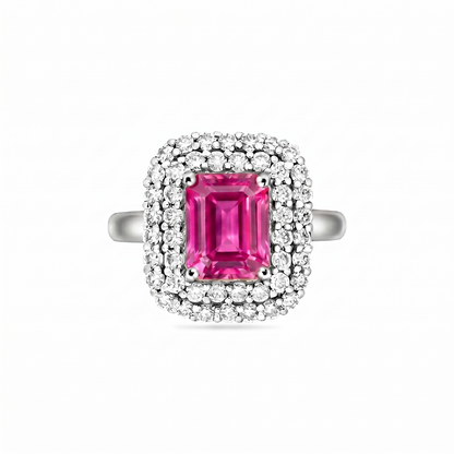 Nexus Double Halo Ring – Vivid Pink Sapphire