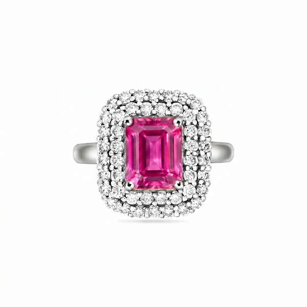 Nexus Double Halo Ring – Vivid Pink Sapphire