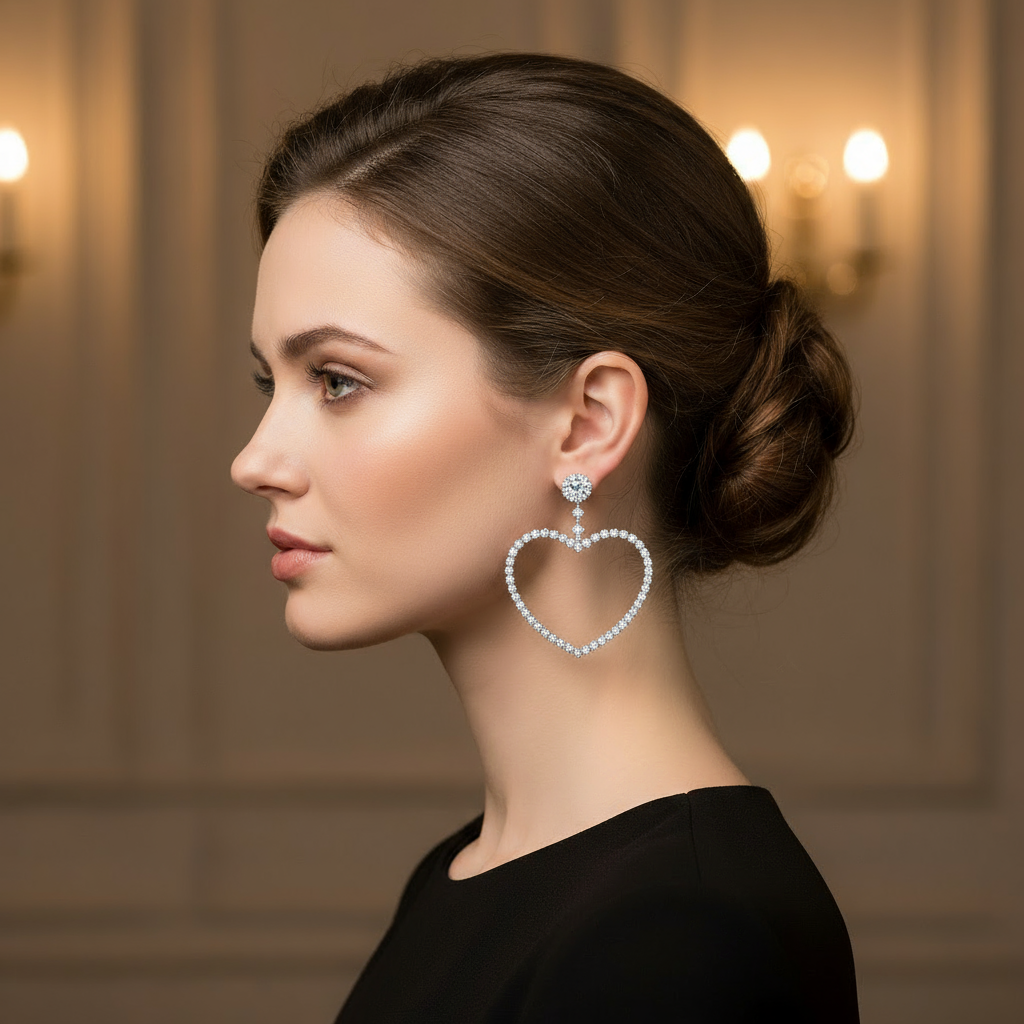 Amore Grand Heart Earrings – White Diamond