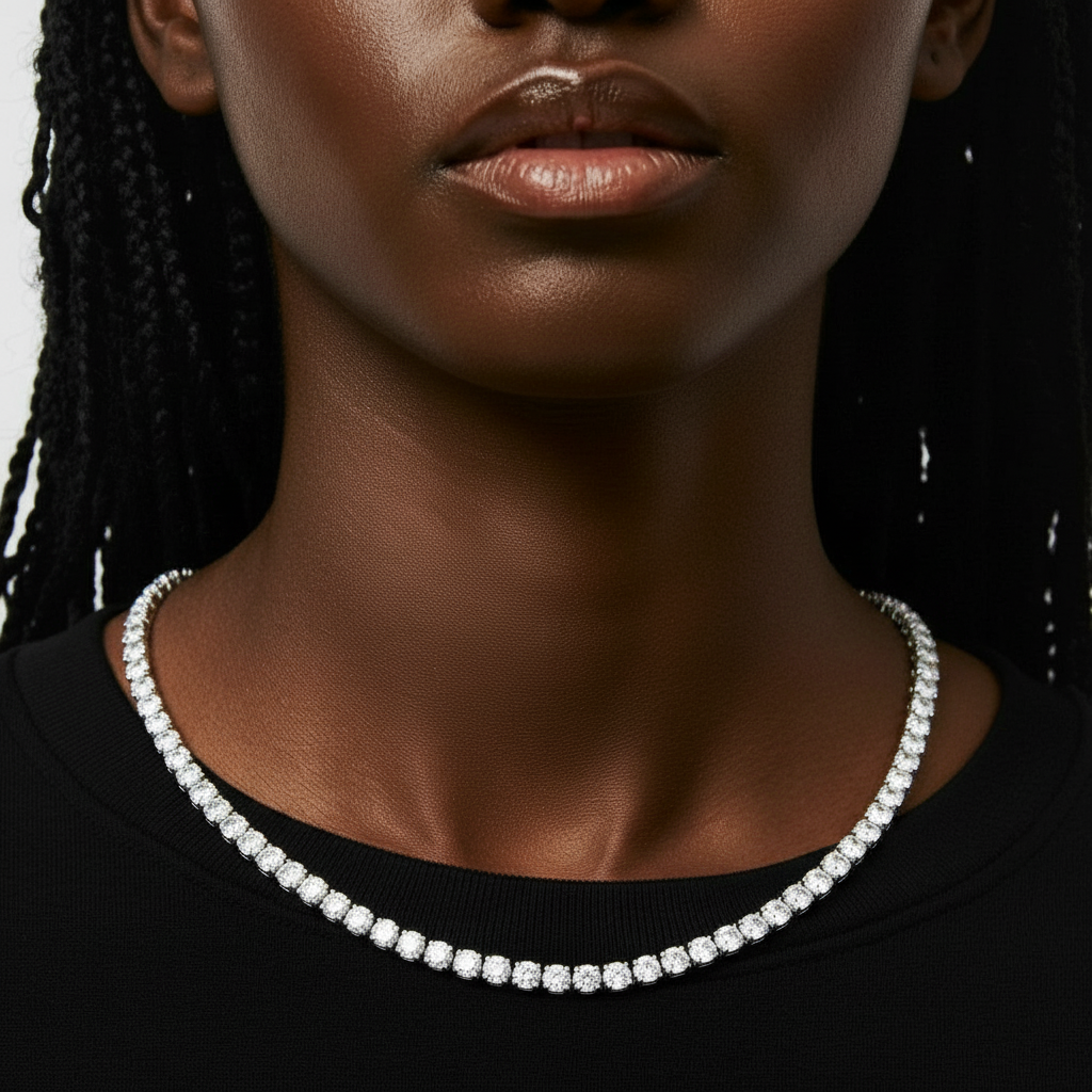 Juno Grande Tennis Necklace 25ct – White Diamond
