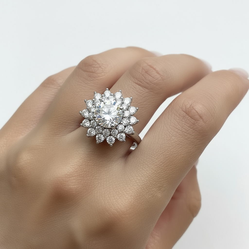 Juno Flower Ring – White Diamond
