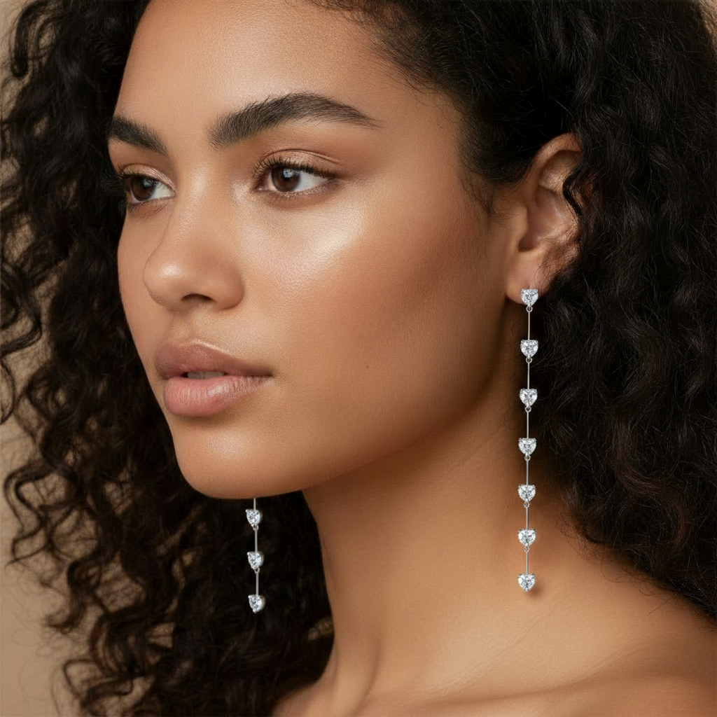 Amore Long Drop Earrings – White Diamond