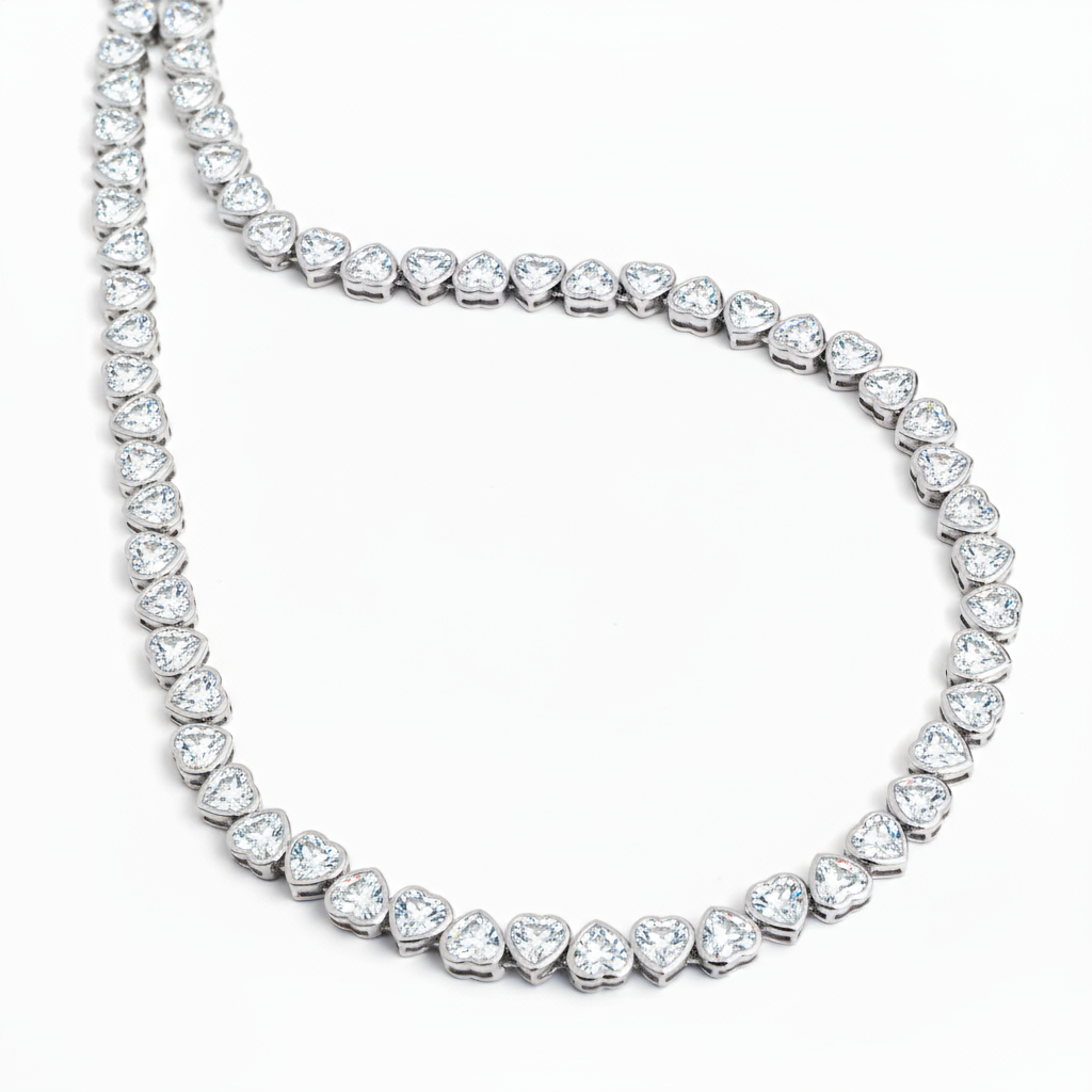 Amore Frame Tennis Necklace 20ct – White Diamond