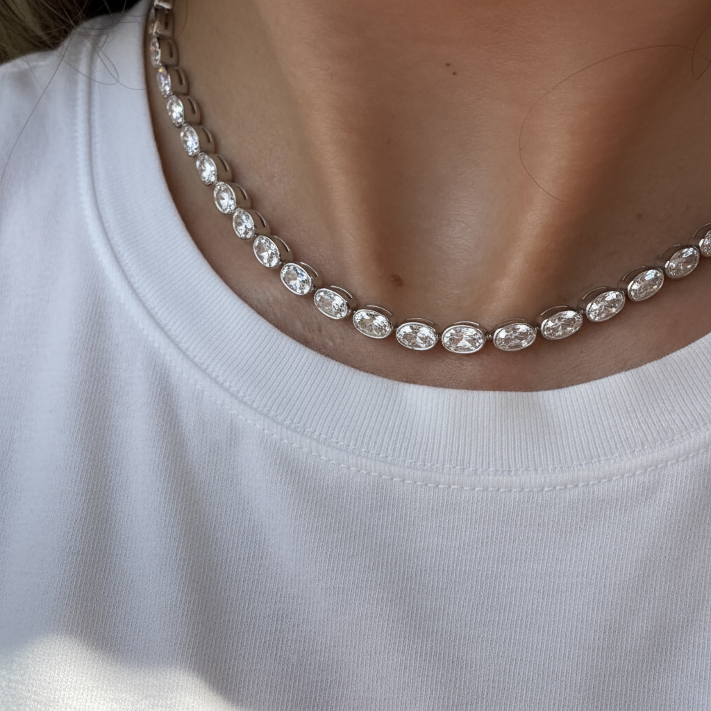 Velara Frame Tennis Necklace 16.75ct – White Diamond