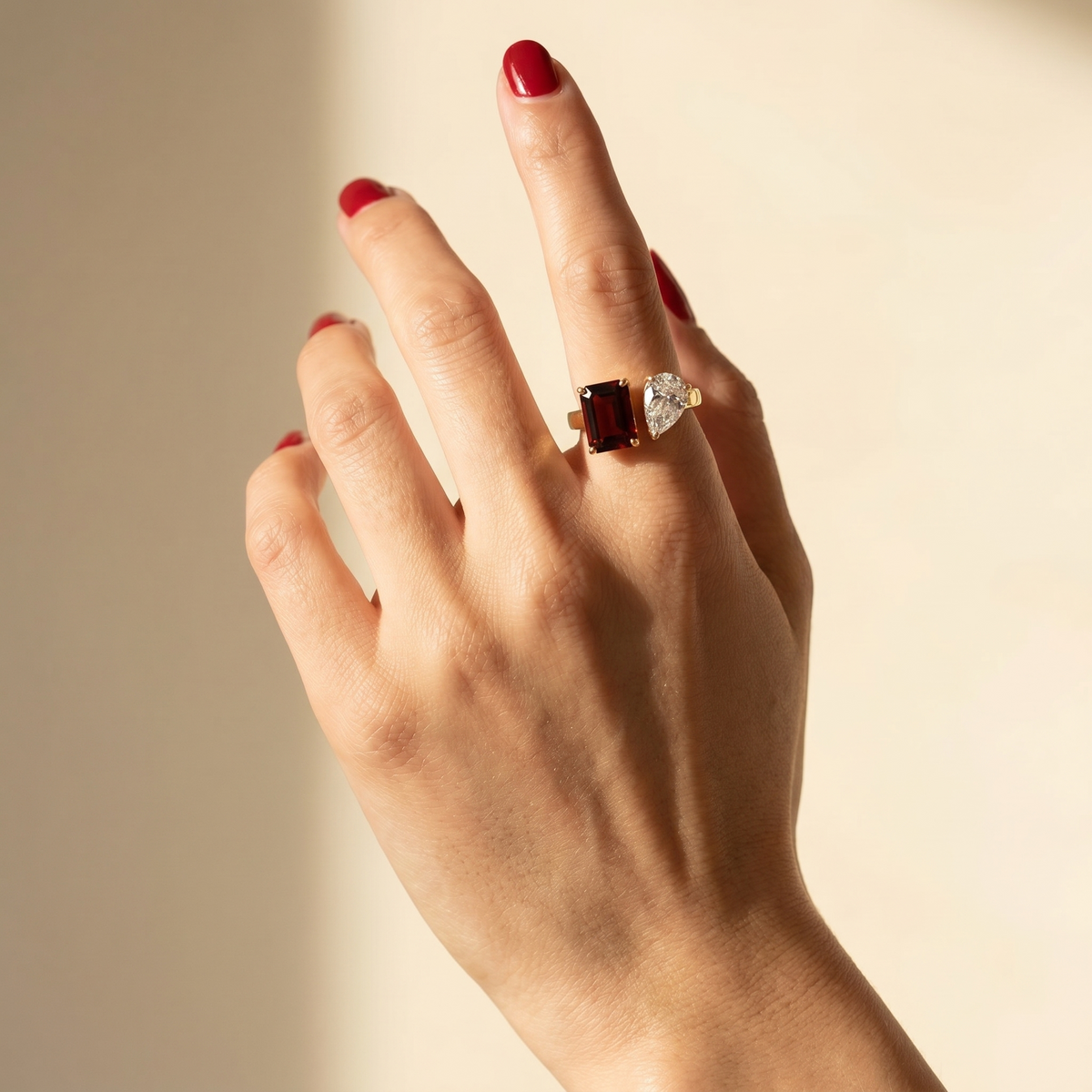 Nova Toi & Moi Ring – Deep Red Garnet