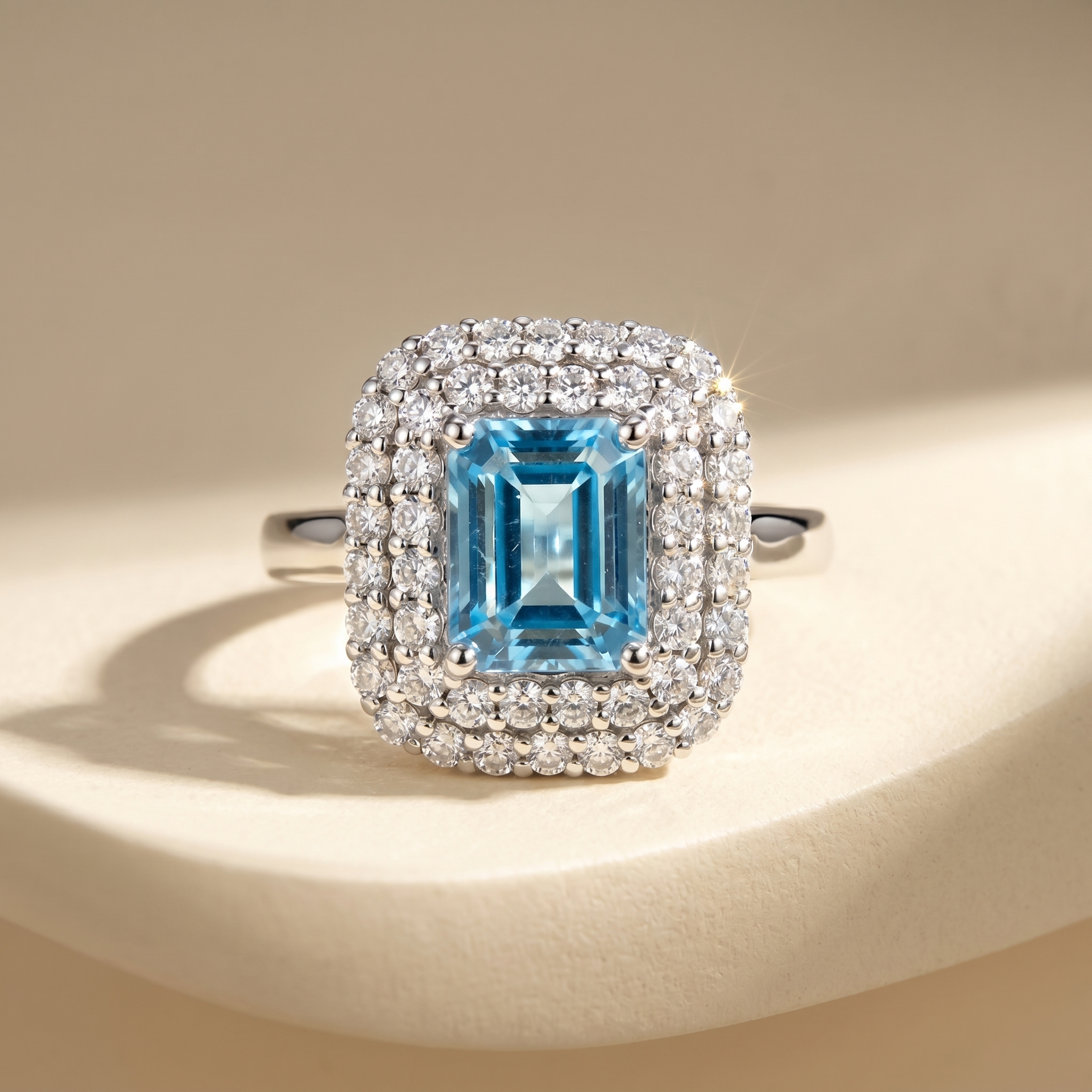Nexus Double Halo Ring – Teal Blue Spinel