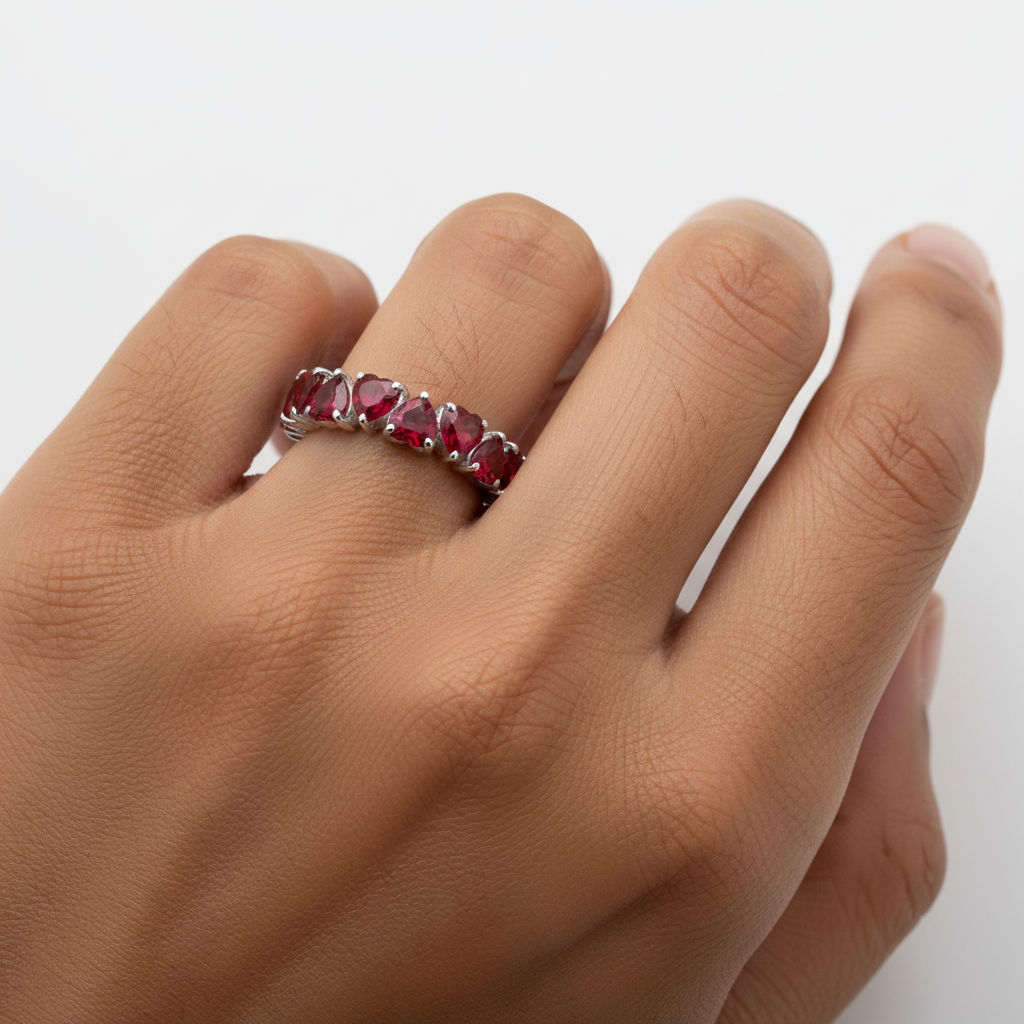 Amore Eternity Ring – Deep Red Garnet