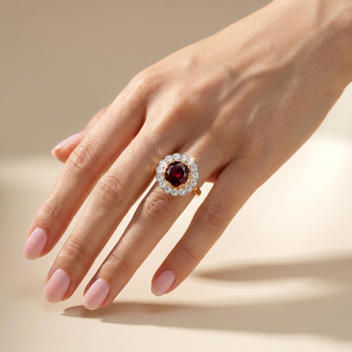 Juno Daisy Ring – Deep Red Garnet