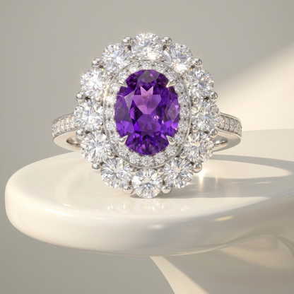Velara Double Halo Ring – Purple Sapphire