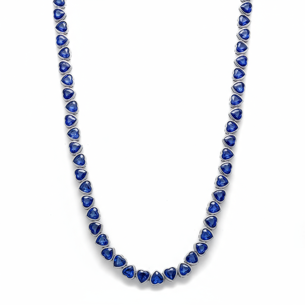 Amore Frame Tennis Necklace – Blue Sapphire