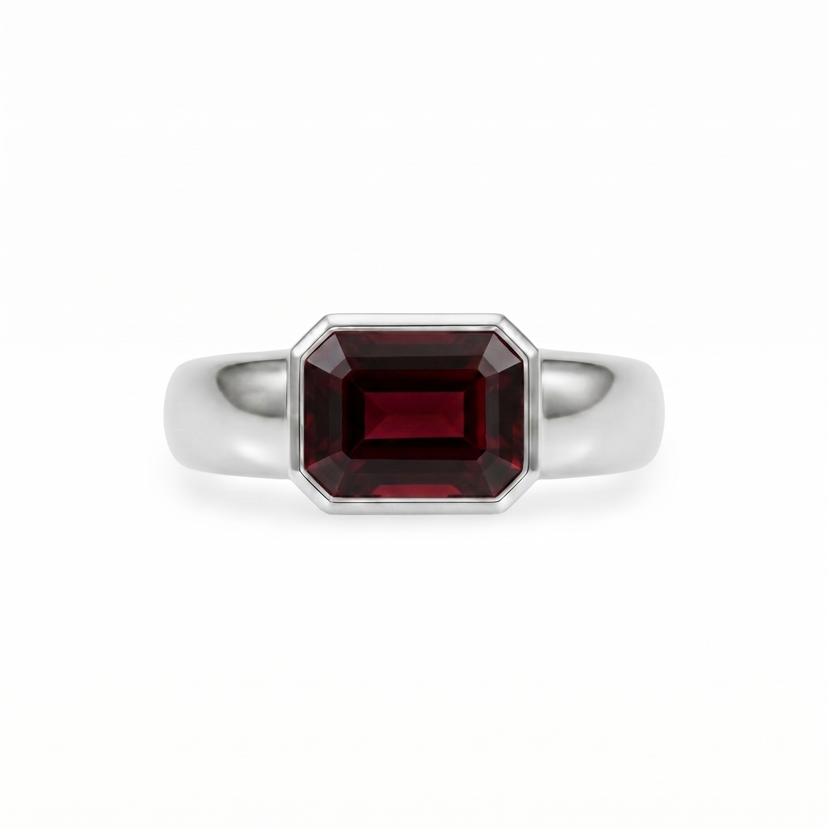 Nexus Lateral Solitaire Ring – Deep Red Garnet