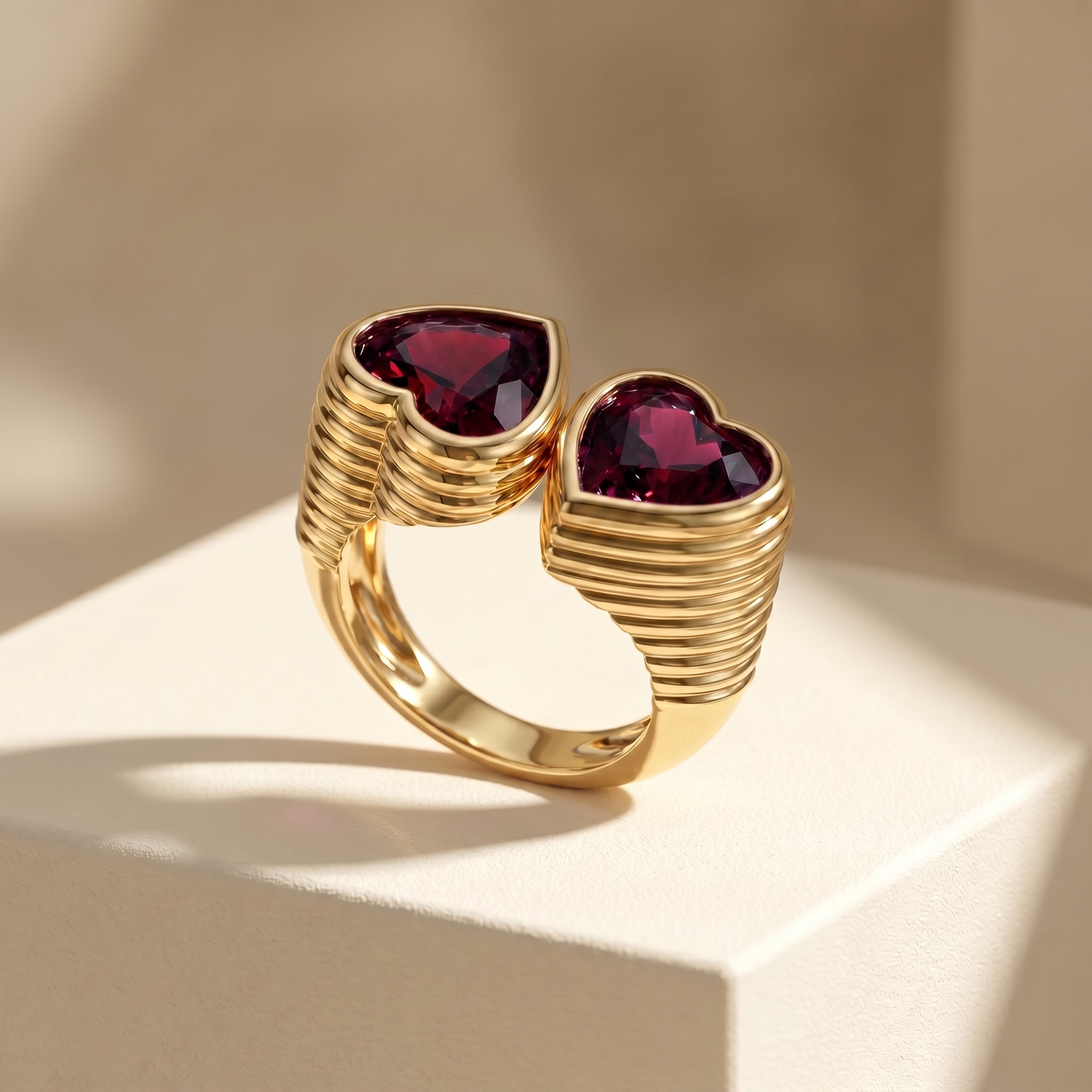 Amore Double Signet Ring – Deep Red Garnet