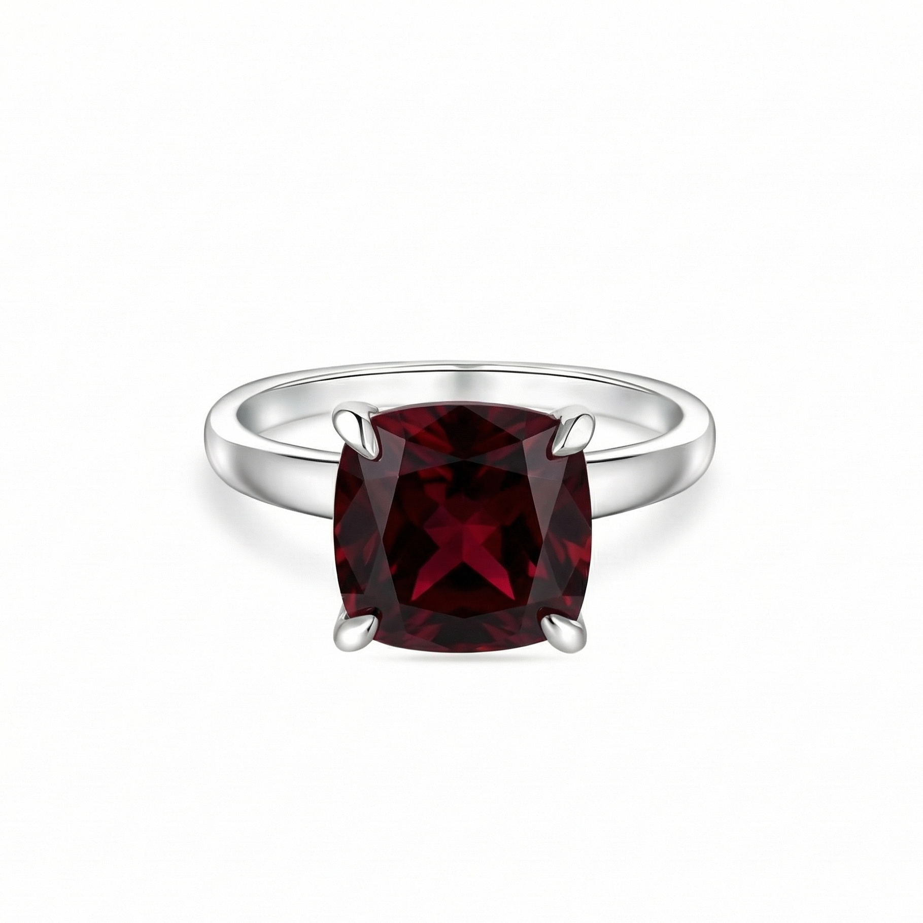 Aria Cushion Solitaire Ring – Deep Red Garnet