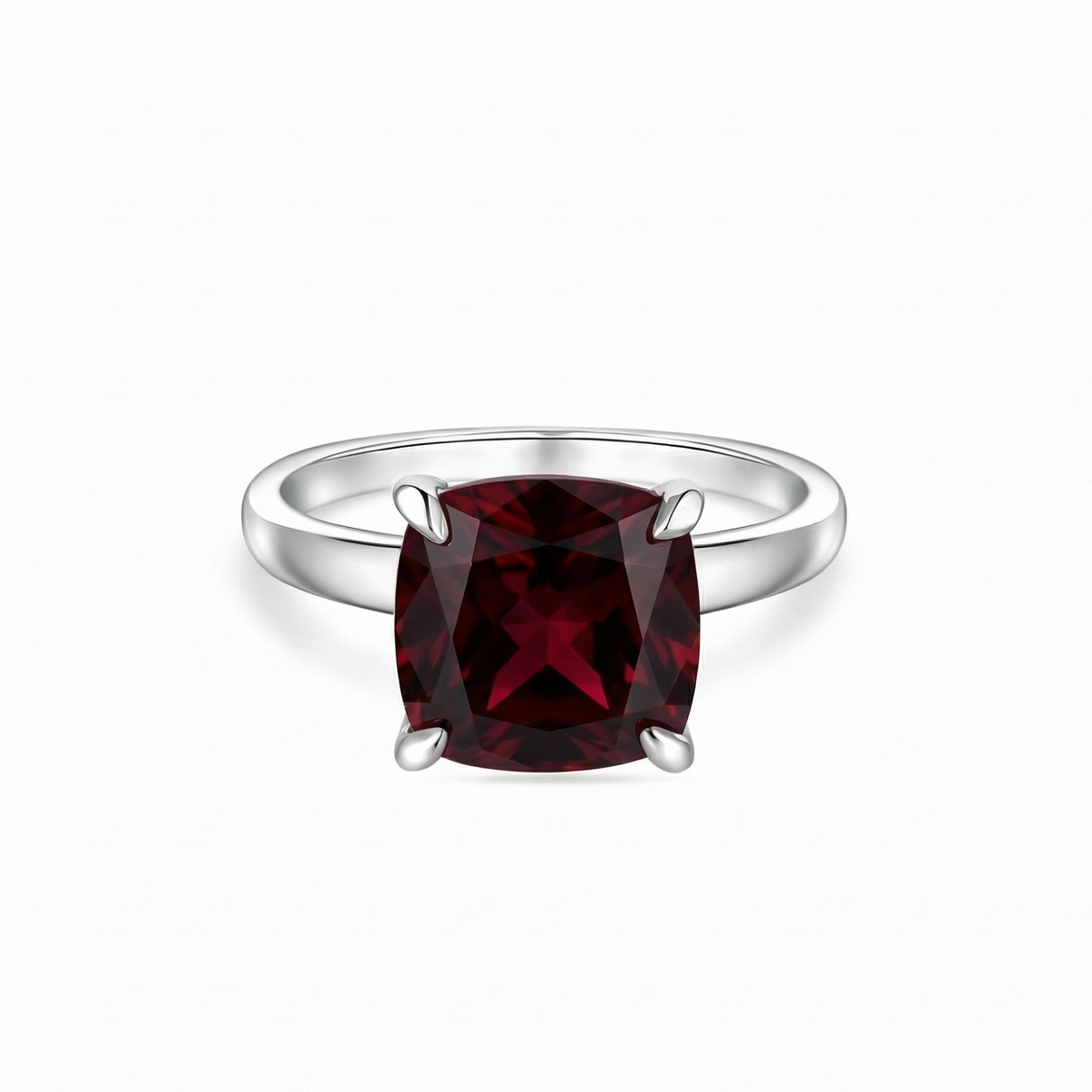 Aria Cushion Solitaire Ring – Deep Red Garnet