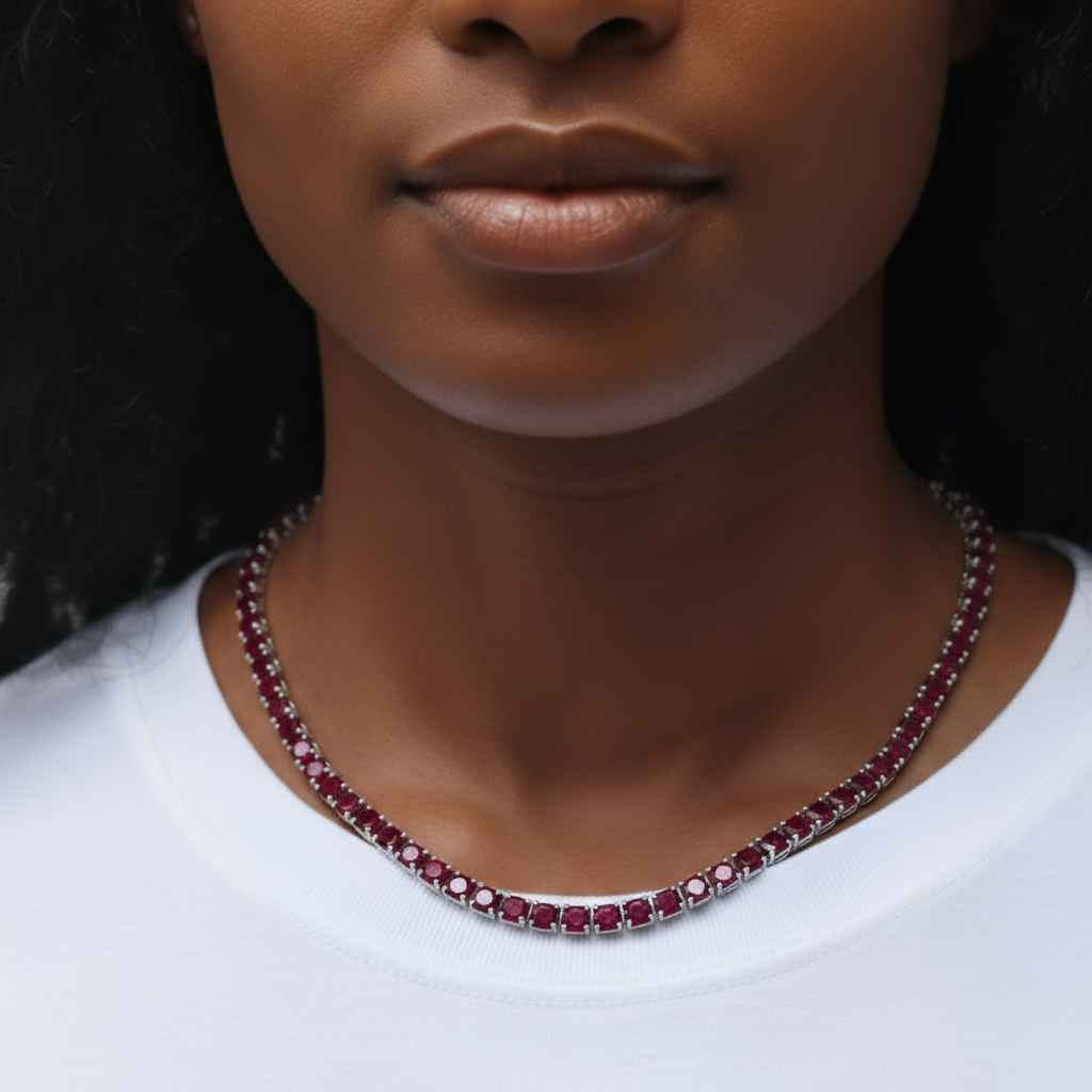 Juno Maxi Tennis Necklace – Deep Red Garnet