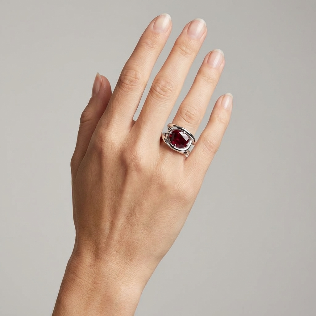 Velara Twist Ring – Deep Red Garnet