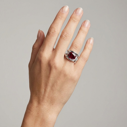 Velara Twist Ring – Deep Red Garnet