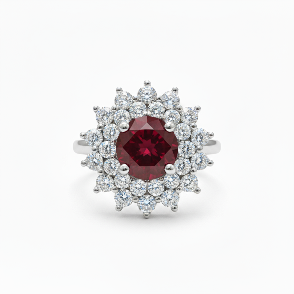 Juno Flower Ring – Deep Red Garnet