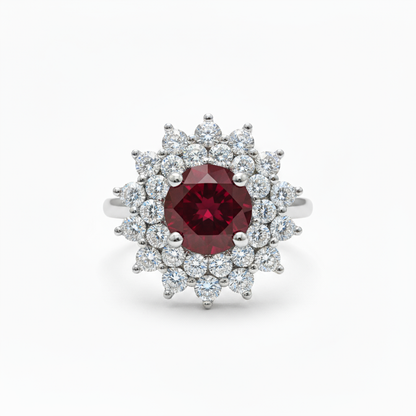 Juno Flower Ring – Deep Red Garnet