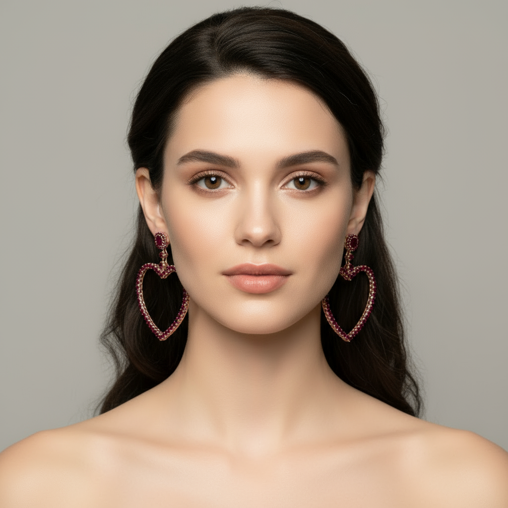 Amore Grand Heart Earrings – Deep Red Garnet