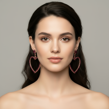 Amore Grand Heart Earrings – Deep Red Garnet