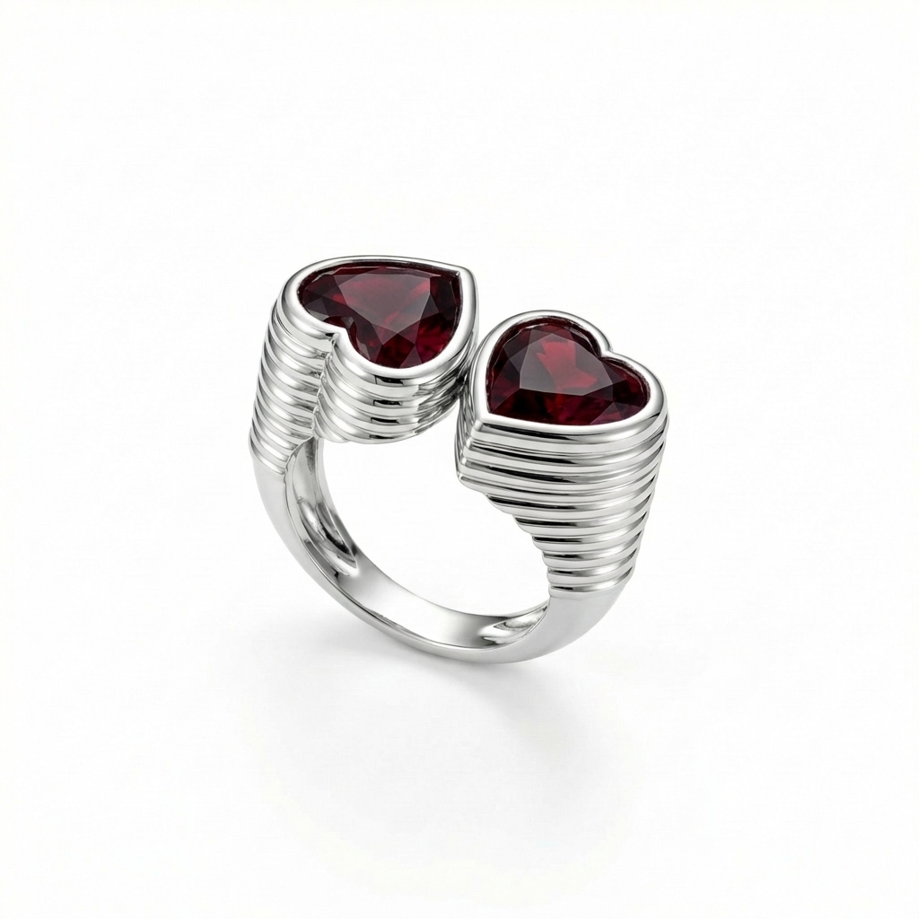 Amore Double Signet Ring – Deep Red Garnet