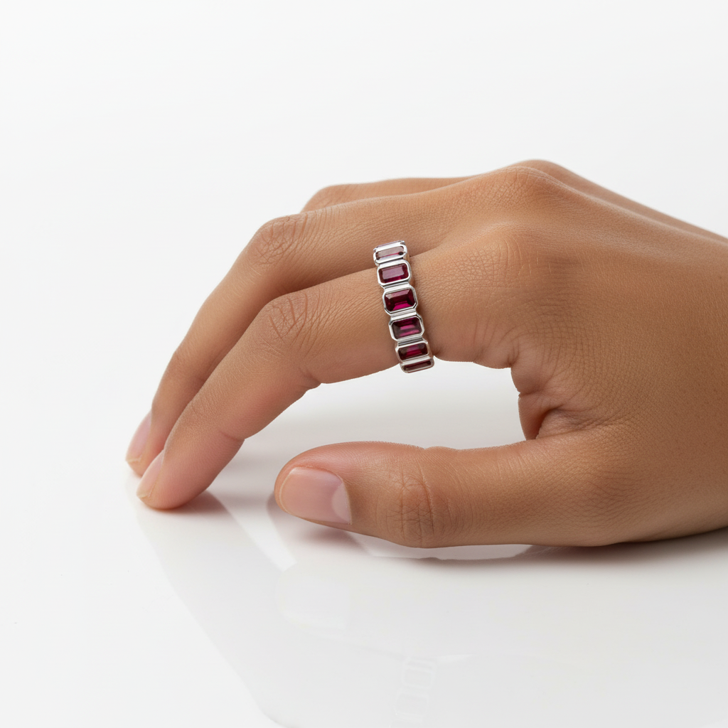 Nexus Vertical Eternity Ring – Deep Red Garnet