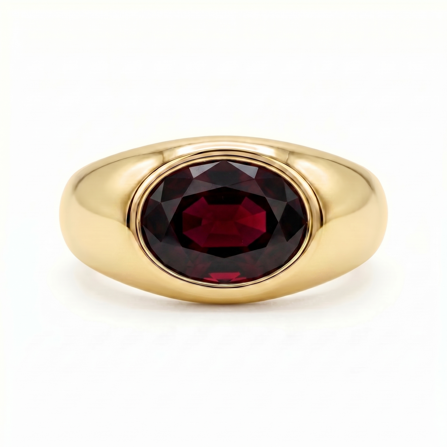 Velara Lateral Signet Ring – Deep Red Garnet