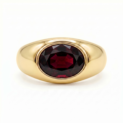 Velara Lateral Signet Ring – Deep Red Garnet