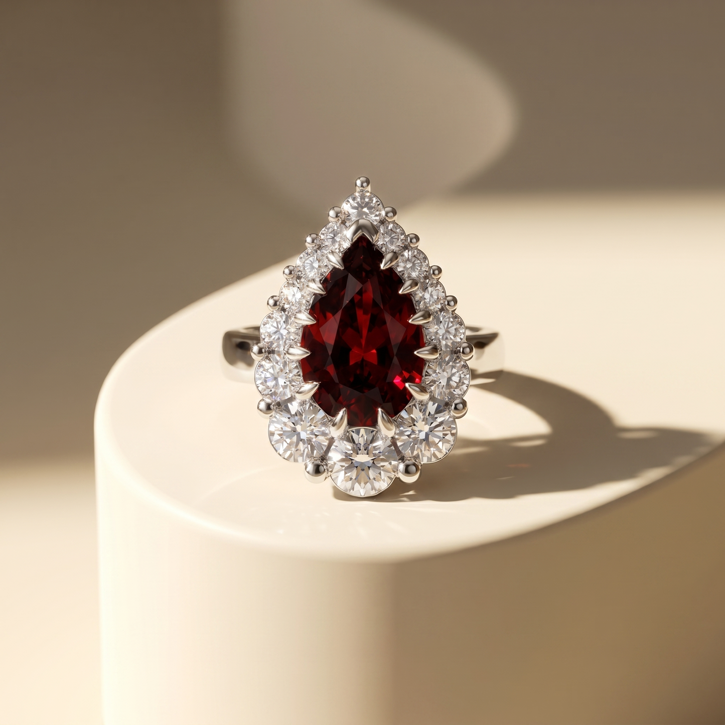Nova Halo Ring – Deep Red Garnet
