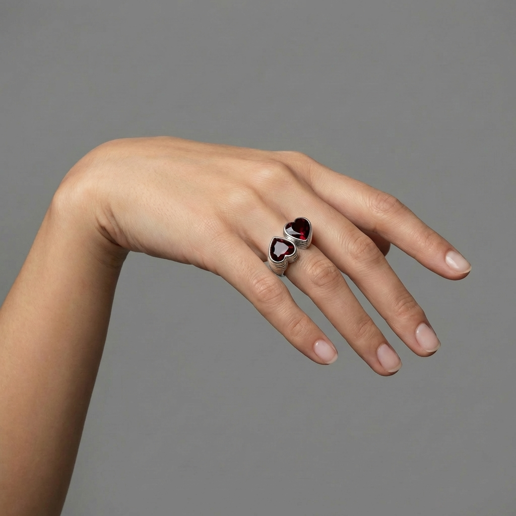 Amore Double Signet Ring – Deep Red Garnet