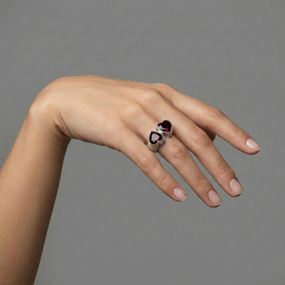 Amore Double Signet Ring – Deep Red Garnet