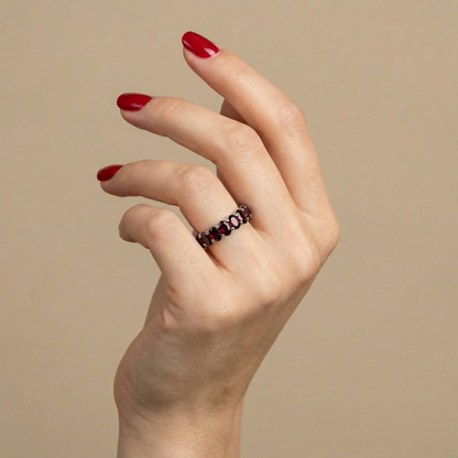 Velara Eternity Ring – Deep Red Garnet